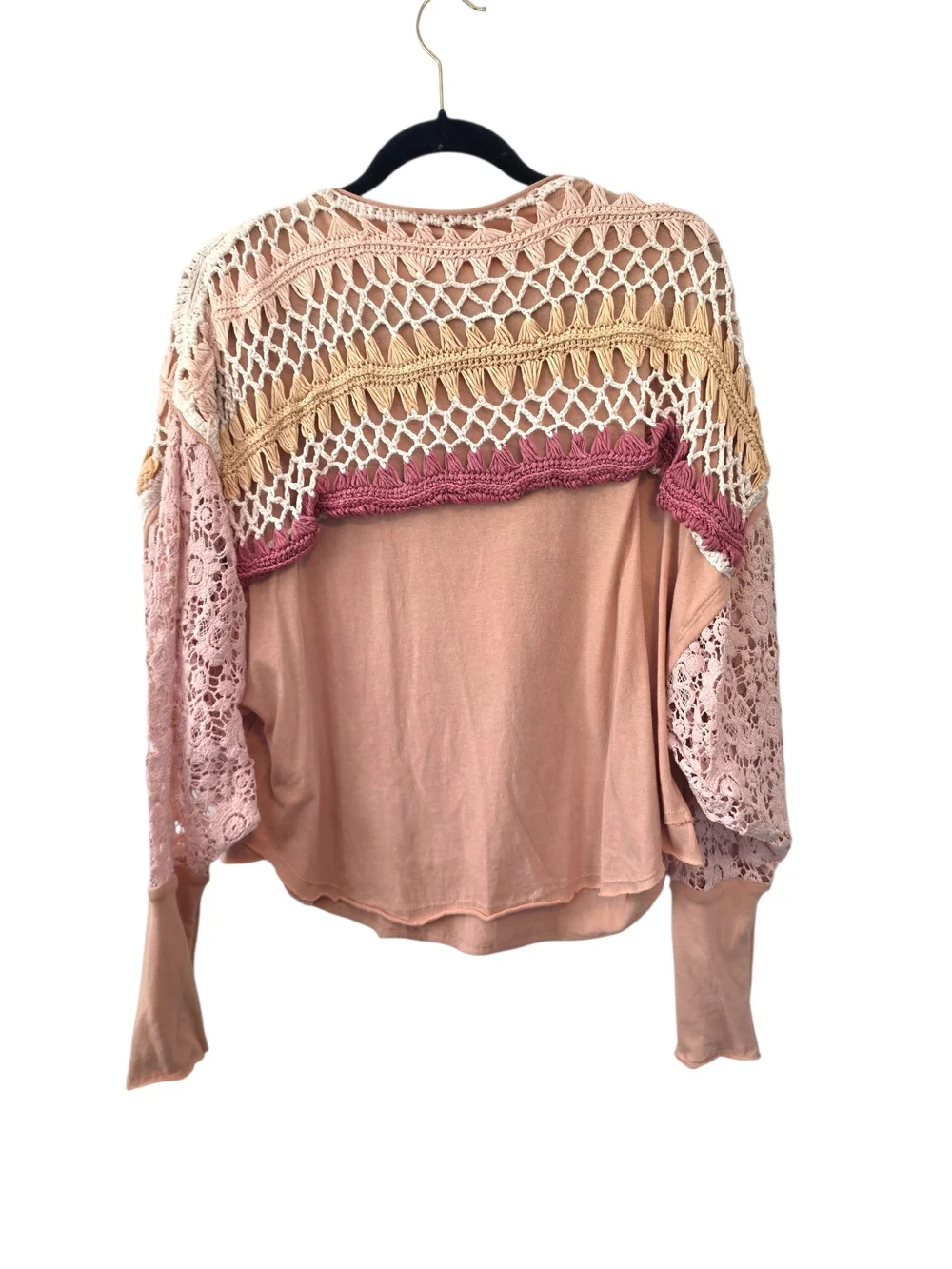 Free People High Hopes Crochet Top in Brown Sugar Combo Size XS Oversized